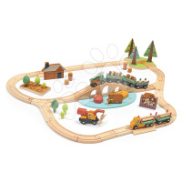 Dřevěná vláčkodráha v borovicovém lese Wild Pines Train set Tender Leaf Toys s vlakem a auty zví