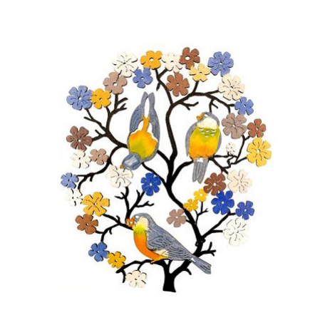 AMADEA Dřevěný strom s ptáky, barevná dekorace k zavěšení, výška 18 cm