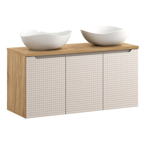 Comad Závěsná skříňka Luxor Beige s deskou a umyvadly 120 cm dub olejovaný/béžová