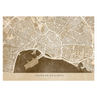 Mapa Sepia vintage map of Palma de Mallorca, Blursbyai, 40 × 30 cm