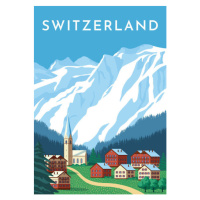 Ilustrace Switzerland travel retro poster, nature vintage, Rinat Khairitdinov, (26.7 x 40 cm)