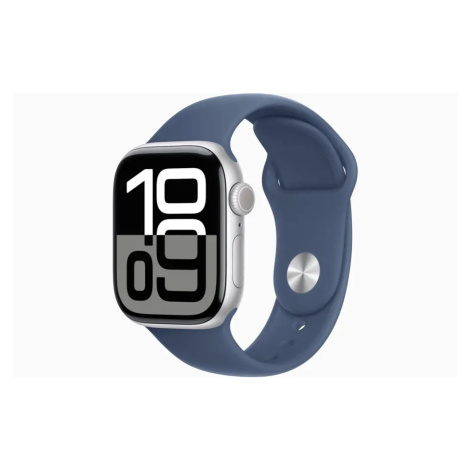 Apple Watch Series 10 GPS + Cellular 42mm Stříbrný hliník s denimovým sportovním řemínkem - M/L