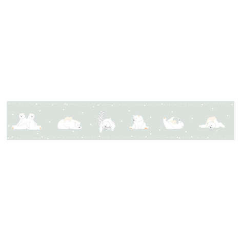 7503-1 ICH Wallcoverings dětská samolepící šedá bordura na zeď z kolekce Noa 2025 medvídci, hvěz