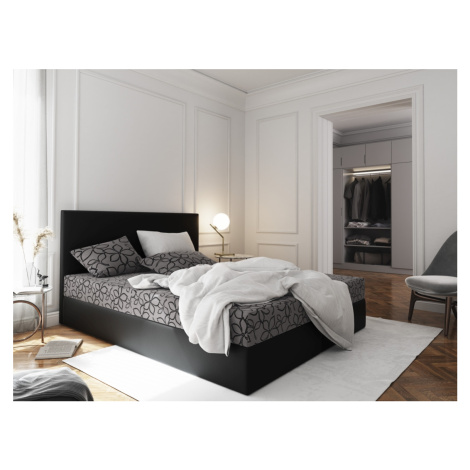 Čalouněná postel CESMIN 160x200 cm, šedá se vzorem/černá
