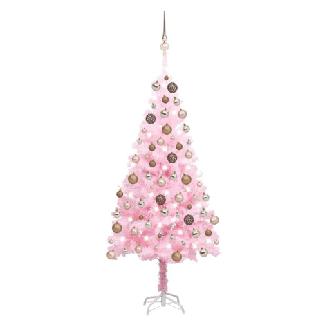vidaXL Umělý vánoční stromek s LED a sadou koulí růžový 120 cm PVC