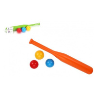 Baseballová pálka 50cm + míčky 3ks  plast 2 barvy v síťce