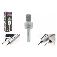 Mikrofon karaoke Bluetooth stříbrný na baterie s USB kabelem v krabici 10x28x8,5cm