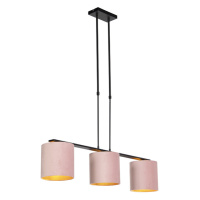 Závěsná lampa s velurovými odstíny růžové se zlatem 20cm - Combi 3 Deluxe