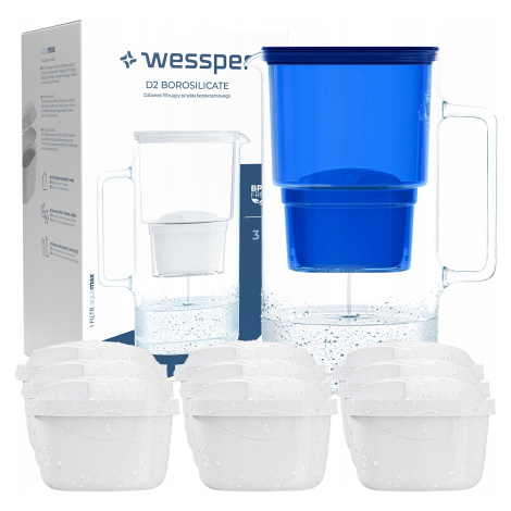 Skleněná Konvice Wessper D2 Borosilicate 3l 9x Filtrační Vložka Vody Aquafloow