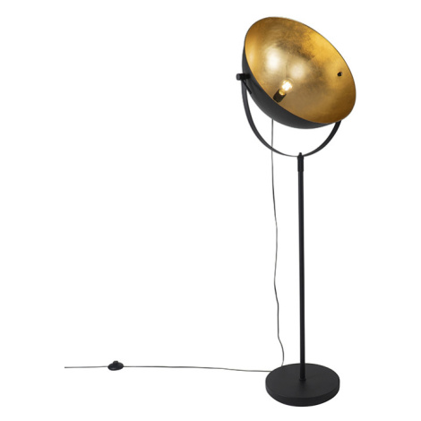 Průmyslová stojací lampa černá 50 cm se zlatem nastavitelná - Magnax QAZQA