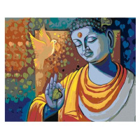 Diamondi - BUDDHA A HOLUBICE, 40x50 cm, vypnuté plátno na rám