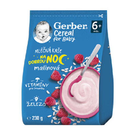 Gerber Cereal Mléčná kaše na dobrou noc malinová 230g 6M NESTLÉ