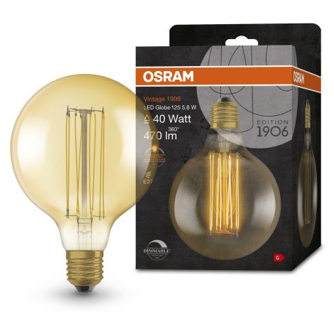 OSRAM zlatá stmívatelná vintage LED žárovka E27 5,8 W GLOBE, teplá bílá