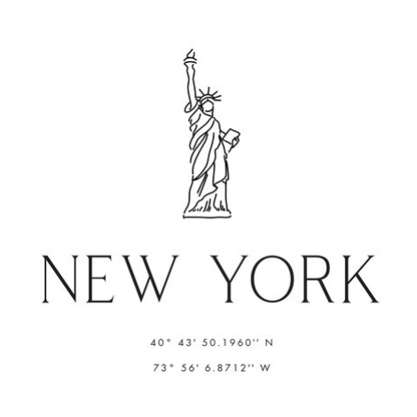 Ilustrace New York city coordinates with Statue of Liberty, Blursbyai, 26.7x40 cm