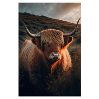 Umělecká fotografie Highland Cow With Big Horns, Treechild, (26.7 x 40 cm)