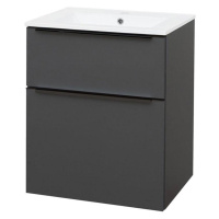 MEREO Mailo, koupelnová skříňka s keramickým umyvadlem 61 cm, antracit, černé madlo CN530B