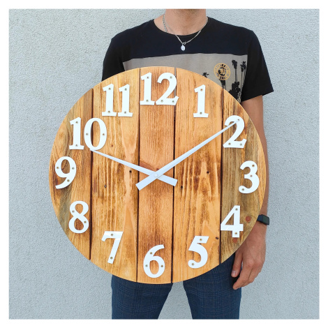 ModernClock Dřevěné nástěnné hodiny Patron Paleta 49 cm hnědé/bílé