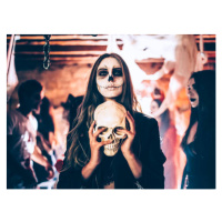 Fotografie Young woman with skeleton make-up holding, wundervisuals, 40 × 30 cm