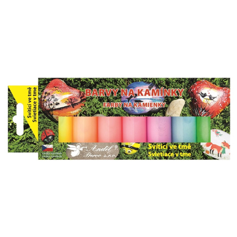 Barvy na kamínky akrylové, svíticí ve tmě lesklé, 7 x 15 g