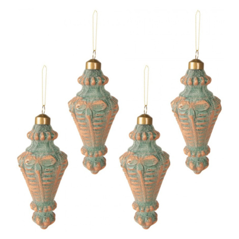 4ks měděná vánoční skleněná ozdoba s květy a patinou – 6x14 cm Clayre & Eef