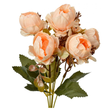 Umělá rostlina trs žlutých pivoňěk s lístky – 34 cm Clayre & Eef