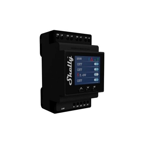 Shelly Pro 4PM, 4násobný spínací modul na DIN lištu, LAN, Wi-Fi, a Bluetooth