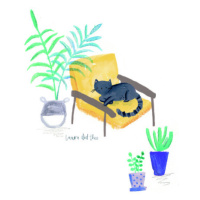 Ilustrace Black cat on mustard scandi chair, Laura Irwin, 30 × 40 cm