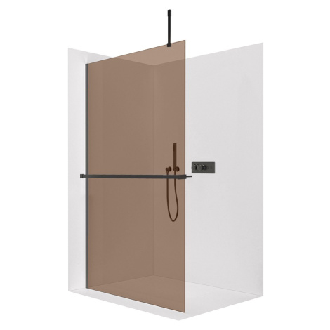 Sprchová zástěna Walk-in Onyx Top Cube L/P - 8 mm - hranatá vzpěra + polička/držák na ručníky - 