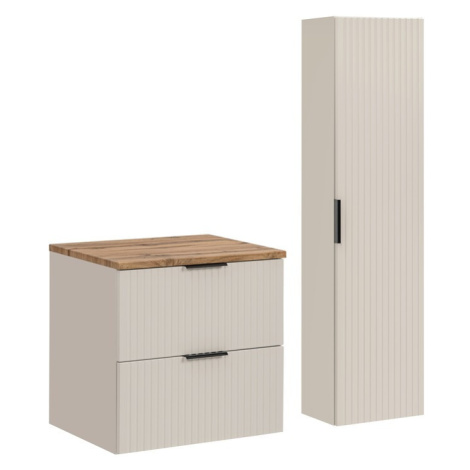 Comad Koupelnová sestava Bella Cashmere se skříňkami 60 cm kašmírová/dub wotan