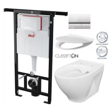 Předstěnový instalační systém s chromovým tlačítkem M1721 + WC CERSANIT CLEANON MODUO + SEDÁTKO  Alcaplast