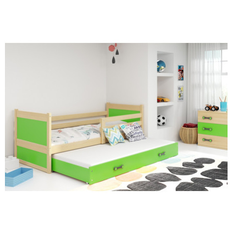 Dětská postel s výsuvnou postelí RICO 200x90 cm Zelená Borovice BMS
