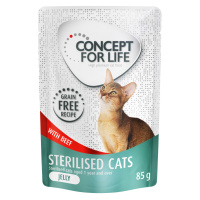 Výhodné balení Concept for Life bez obilovin 24 x 85 g - Sterilised Cats hovězí - v želé
