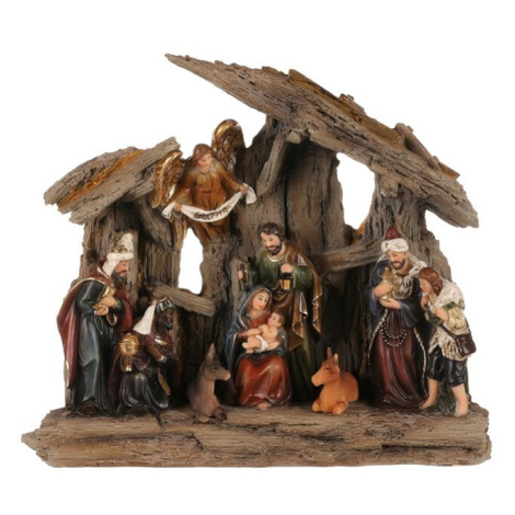 Vánoční dekorace Betlém se třemi králi a andělem, polyresin, LED, hnědá, 20x23x7cm Autronic