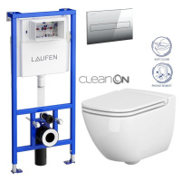 LAUFEN Rámový podomítkový modul CW1 SET s chromovým tlačítkem + WC CERSANIT CLEANON CASPIA + SED