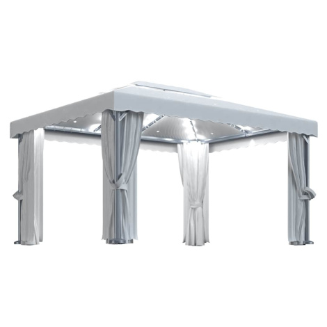 vidaXL Altán se závěsy a světelnými LED řetězy 4 x 3 m krémově bílý