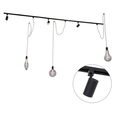 1-fázový kolejnicový systém s 3 reflektory a 3 závěsnými lampami černý - Cavalux Jeana QAZQA
