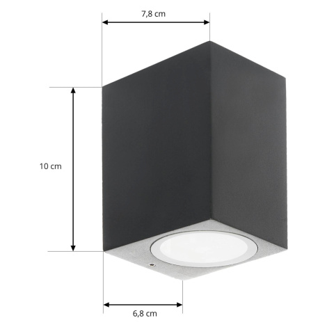 PRIOS Venkovní nástěnné svítidlo Prios Tetje, černé, hranaté, 10 cm