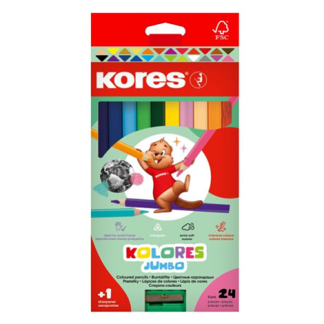 Kores Trojhranné pastelky Kolores Jumbo 5 mm, 24 barev s ořezávátkem