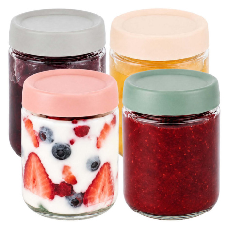 Relaxdays SKLENICE transparentní barevná víčka 4dílná-sada 450 ml