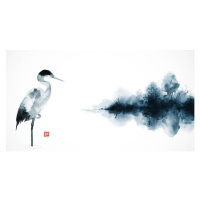 Fotografie Ink wash painting with heron and, Elinalee, 40 × 22.2 cm