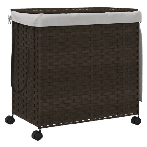 vidaXL Koš na prádlo s kolečky tmavě hnědý 60 x 35 x 60,5 cm ratan