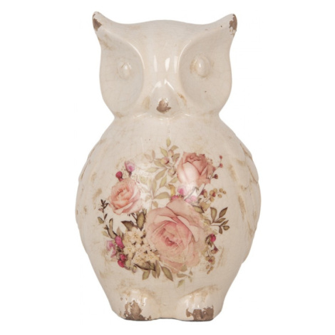 Keramická dekorace sova s růžemi Rosien L – 13x12x21 cm Clayre & Eef
