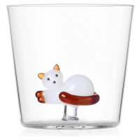 Ichendorf Milano designové sklenice na vodu Tabby Cat Tumbler Lying White Cat with White Tail