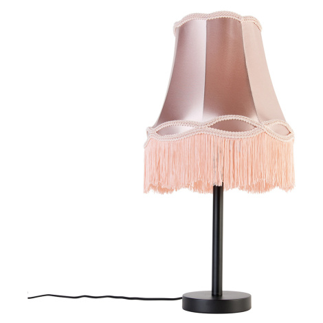 Klasická stolní lampa černá s odstínem babička růžová 30 cm - Simplo QAZQA