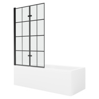 MEXEN/S Cubik obdélníková vana 150 x 70 cm s panelem + vanová zástěna 100 cm, černá vzor 5503150