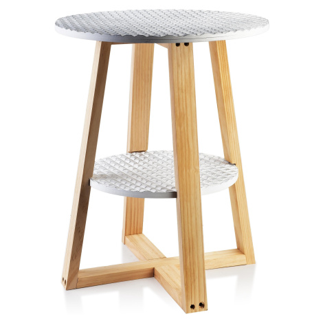 Mondex Odkládací stolek LAMMY 40x50 cm bílo-stříbrný/dub přírodní