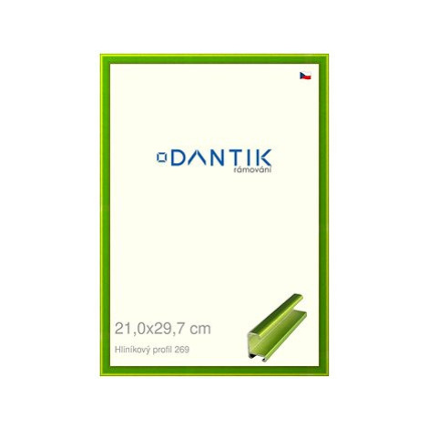 DANTIK rámeček 21 × 29,7, ALU profil 7269 Zelený Smaragd broušený sklo čiré