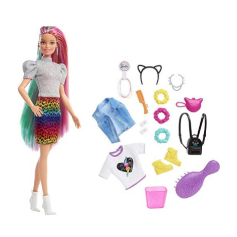 Barbie leopardí panenka s duhovými vlasy a doplňky Mattel