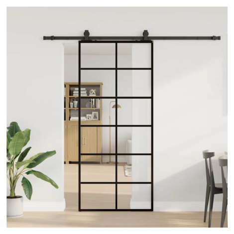 vidaXL Posuvné dveře se sadou kování černé 90x205 cm ESG Glass