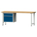 ANKE Dílenský stůl s rámovou konstrukcí, 2 zásuvky, deska z bukového masivu, šířka 2000 mm